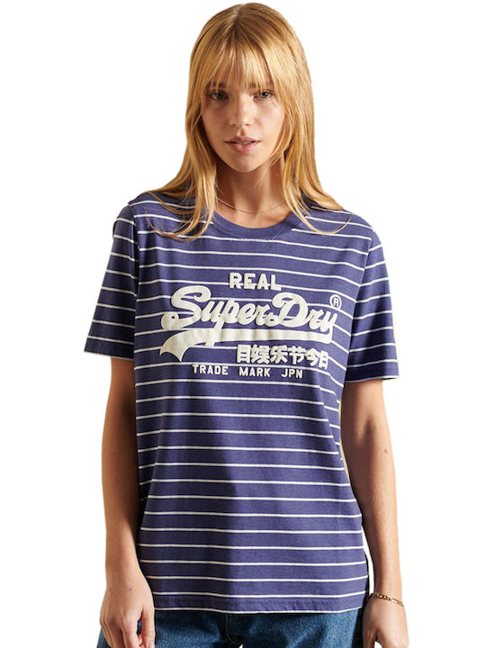 Superdry Γυναικείο T-shirt Ριγέ Frontier Blue