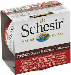 Schesir Nature For Cat Hrană umedă pentru Pisică Adultă în Poate cu Vițel, Orez și Ton 14x85gr