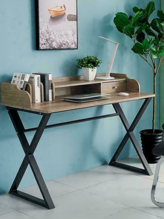 Secretary Desk Wooden Brown with Metal Legs 120x60x91cm