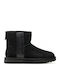 Classic Mini Side Logo Suede Women's Ankle Boots with Fur Black