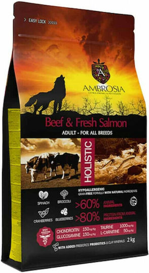 Ambrosia Beef & Fresh Salmon Adult All Breeds 12kg Dry Food Grain-Free for Adult Dogs with Salmon and Beef
