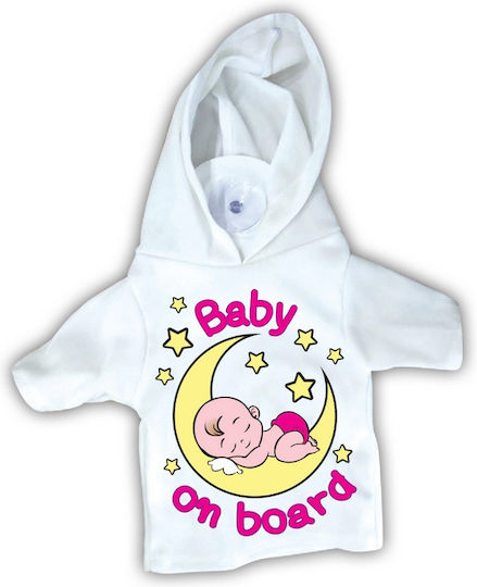 Semn Baby on Board Tricou cu Ventuză Lună Alb