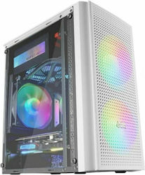 Mars Gaming MC300 Gaming Midi Tower Κουτί Υπολογιστή με Πλαϊνό Παράθυρο και RGB Φωτισμό Λευκό