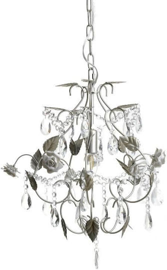 Inart Pendant Light Silver with Crystals for Socket E14, E.14 36x36x40cm
