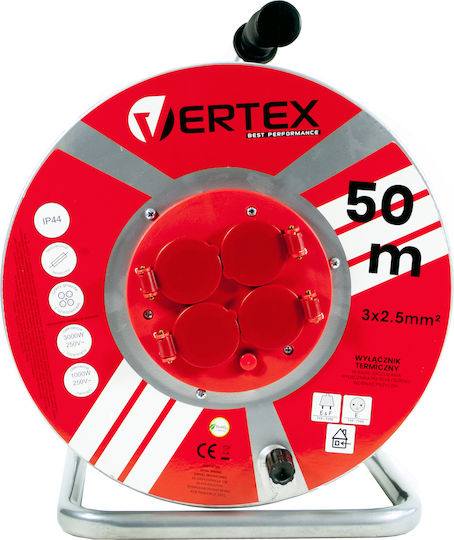 Vertex Vertex Waterproof Extension Reel Cord 3 x 2.5mm²/50m Red