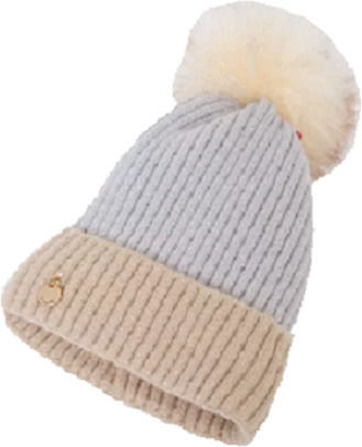 CP-02 Pom Pom Beanie Frauen Beanie mit Rippstrick Light Blue/ Beige CP02