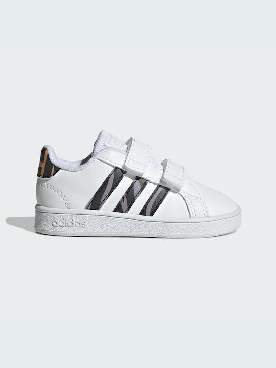 Adidas Παιδικά Sneakers Grand Court Tiger Print με Σκρατς Cloud White / Core Black / Acid Red