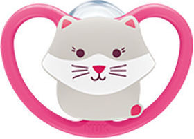 Nuk Orthodontic Silicone Pacifier Space for 0-6 months with Case Cat Fuchsia