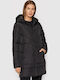 Women's Long Puffer Jacket for Winter with Hood Black