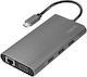 LogiLink USB-C Docking Station με HDMI 4K PD Ethernet και σύνδεση 2 Οθονών Ασημί (UA0383)