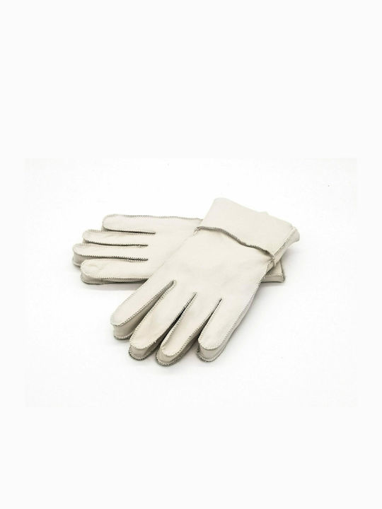 007-04 Μπεζ Γυναικεία Δερμάτινα Γάντια με Γούνα