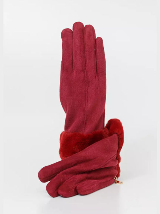 Fragola GL-15 Μπορντό Γυναικεία Γάντια με Γούνα