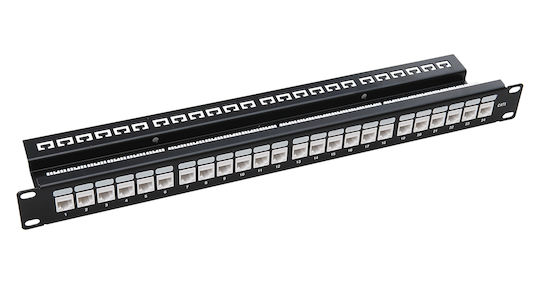 Astrasat Patch Panel for Rack 1U 19" with 24 cat6 Ports Black