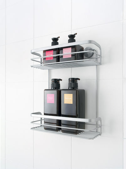 Metaltex 404814 Wall Mounted Bathroom Shelf Metallic with 2 Shelves 26x10x30cm Silver