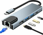 Tech-Protect V3-HUB v3 USB 3.0 Hub 3 Porturi cu conexiune USB-C și Port de încărcare Gri