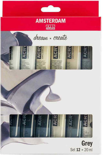 Royal Talens Amsterdam All Acrylics Standard Grey Acrylic Paint Set in Gray color 20ml 6pcs