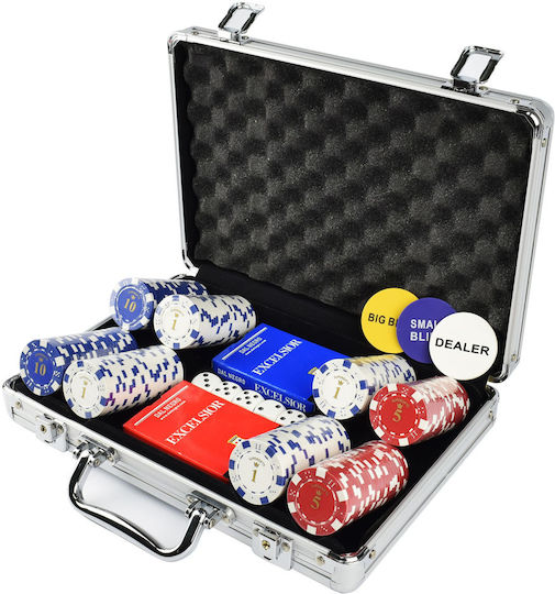 Pokeritems Set von 200 nummerierten Pokerchips 38mm / 12gr in Koffer mit 2 Kartenspielen
