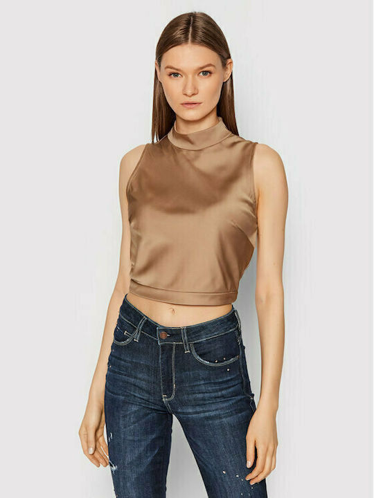 Guess Μακρυμάνικο Βραδινό Crop Top Καφέ