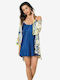 Moongirl Winter Women's Satin Robe with Nightdress Blue