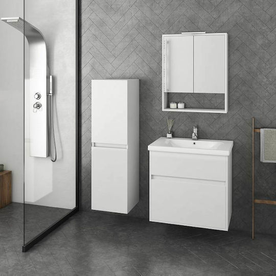 Drop Instinct 65 Countertop with Sink & Mirror Glossy Lacquer L62xW43.5xH60cm with Crypto White