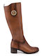 Leather Medium Heel Women's Boots with Zipper / Rubber Tabac Brown