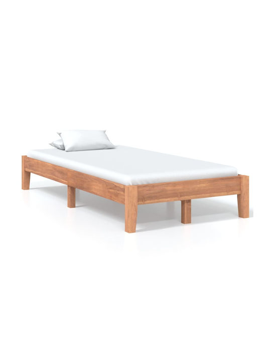 Single Bed Solid Wood with Slats Natural 100x200cm