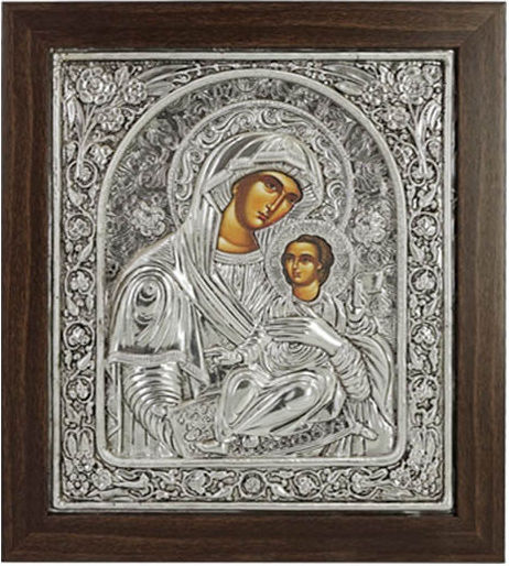 Marhome Heiligenikone Gottesmutter mit Kind aus Aluminium 32,5x37cm 13-00-661 Silber