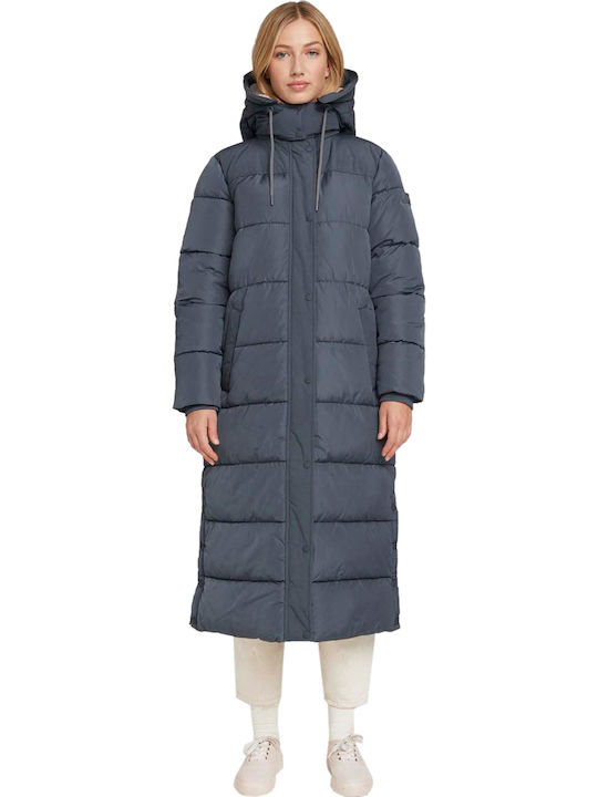 Women's Long Puffer Jacket for Winter with Hood Stormy Blue