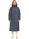 Women's Long Puffer Jacket for Winter with Hood Stormy Blue