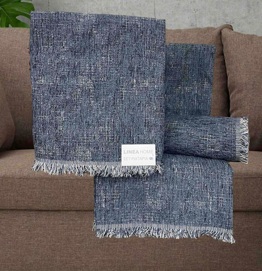 Linea Home Σετ Ριχτάρια 3τμχ Chenille Μπλε Ντένιμ