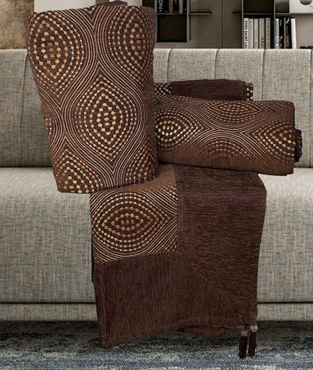 Linea Home Lune Σετ Ριχτάρια 3τμχ Chenille Καφέ