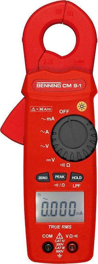 Benning Αμπεροτσιμπίδα Digital 60A AC CM 9-1 Wahre Effektivwert mit Prüfleitungen Ψηφιακή 1μA-60A