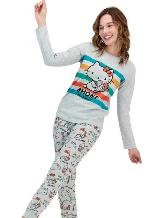 Roly Poly Χειμερινό Γυναικείο Σετ Πιτζάμας Γκρι Roly Poly Hello Kitty ΙΙ