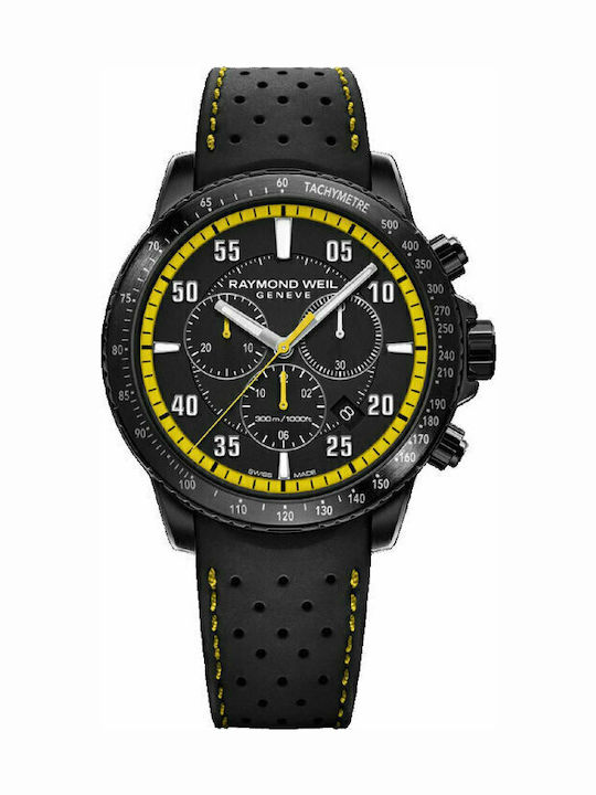 Raymond Weil Tango Ανδρικό Ρολόι 43mm Χρονογράφος Μπαταρίας με Μαύρο Καουτσούκ Λουράκι