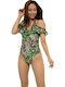 Dorina Koani One-Piece Swimsuit with Open Back Animal Print Green