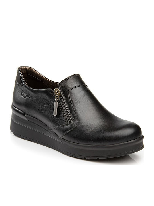 Ανατομικά Γυναικεία Slip-On Δερμάτινα Μαύρα