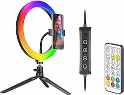 Andowl LJJ-33 RGB Ring Light 33cm cu Tabletop Trepiadă și Suport pentru Mobil