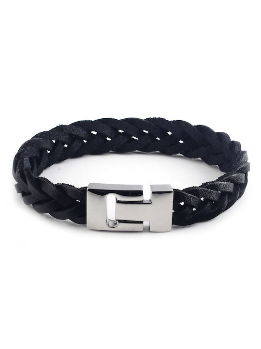 TRIBUTE, men's bracelet, made of stainless steel with black leather, white color