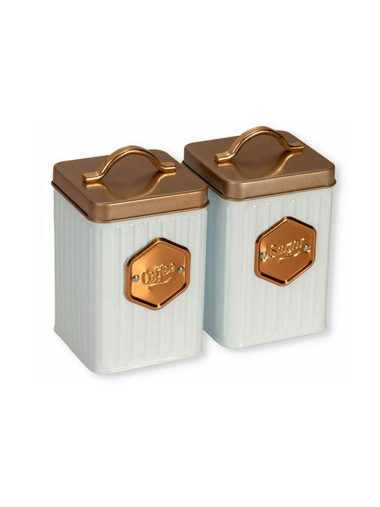 Viosarp Metallic Sugar / Coffee Box with Lid White 12x12x16cm 2pcs