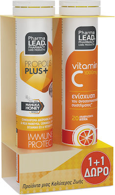 Pharmalead Propolis Plus+ With Manuka Honey & Vit C 1000mg Supplement for Immune Support 40 eff. tabs Orange