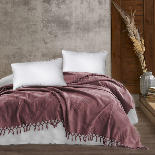 Dimcol Jacquard Pique Blanket Double with Fringes 220x240cm Burgundy