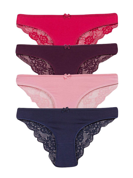 CottonHill Baumwolle Damen Brasilien MultiPack mit Spitze Navy/Pink/Purple