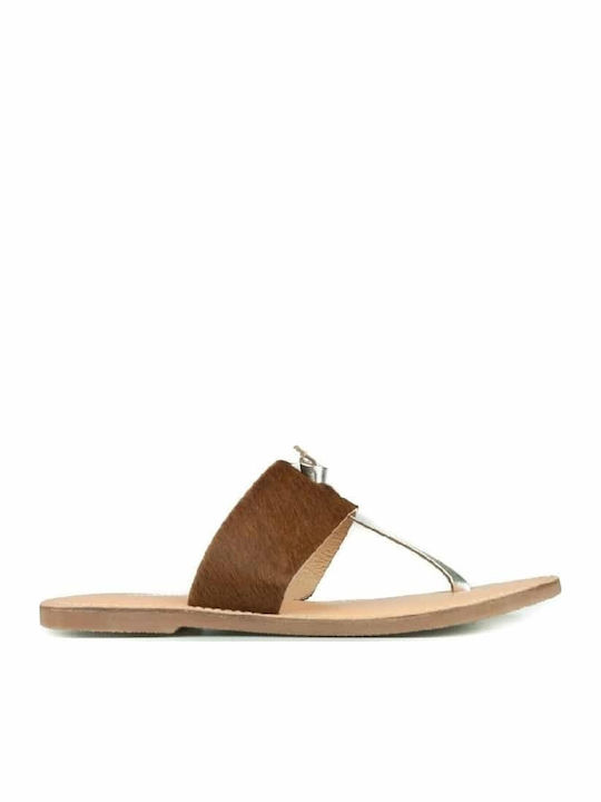 Leather Women's Flat Sandals in Brown Color