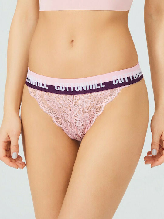 CottonHill Cotton Women's Slip with Lace Pink/B...