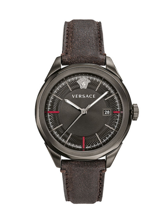 Versace Glaze Watch Battery with Brown Leather Strap