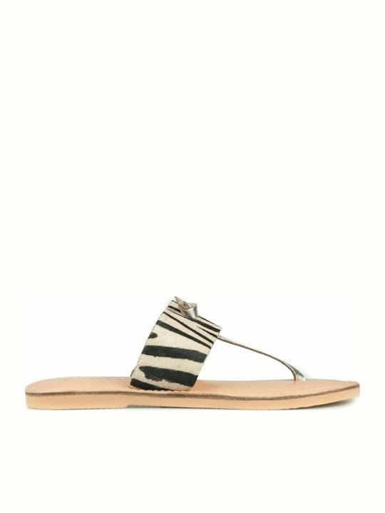 Leather Women's Flat Sandals zebra