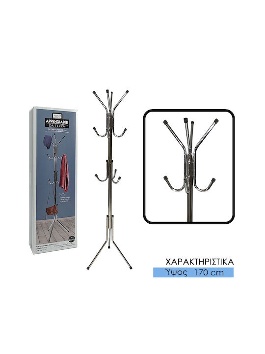 Freistehender Kleiderständer Metallisch Silver Mit 11 Haken 170cm