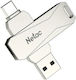 Netac U782C 64GB USB 3.0 Stick with connection USB-A & USB-C Silver