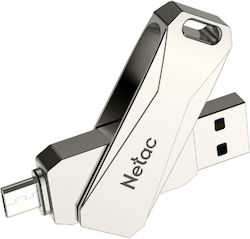 Netac U381 32GB USB 3.0 Stick cu conexiune USB-A & micro USB-B Argint