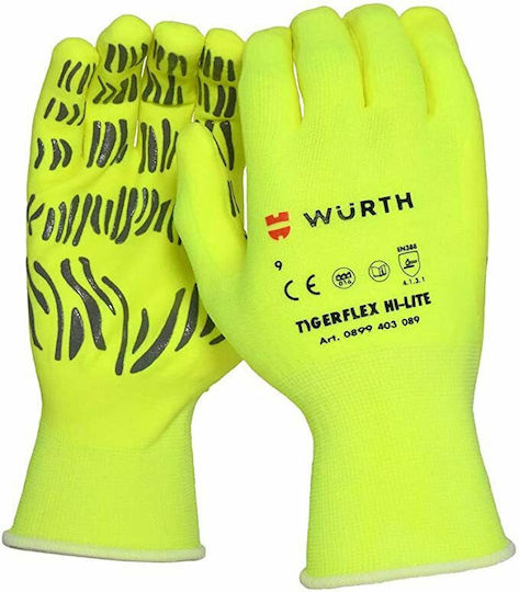 Wurth Tigerflex Cool Hi-Lite Mănuși de Lucru Galbene Nitril/Poliester 0899403081 1buc
